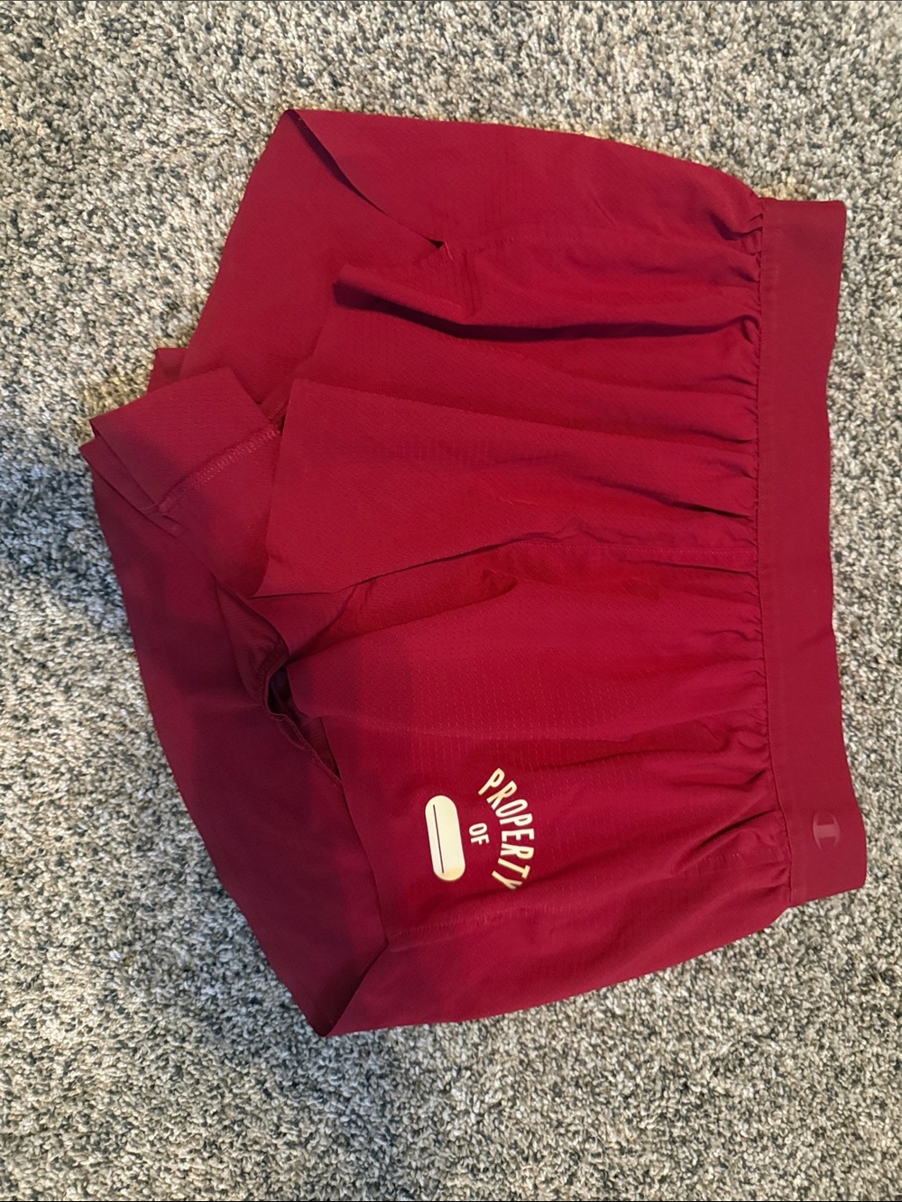 Women’s Red Athletic Shorts with 'Property Of' Accent